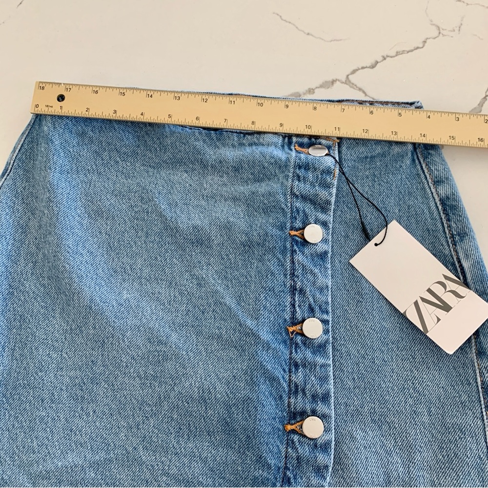 [🌟 PRICE FIRM] ZARA Denim Crossover Midi Skirt Blue Jean Pencil Skirt w/ Slit - Picture 11 of 15
